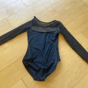 Natalie Black Girls Long Mesh Sleeve Leotard